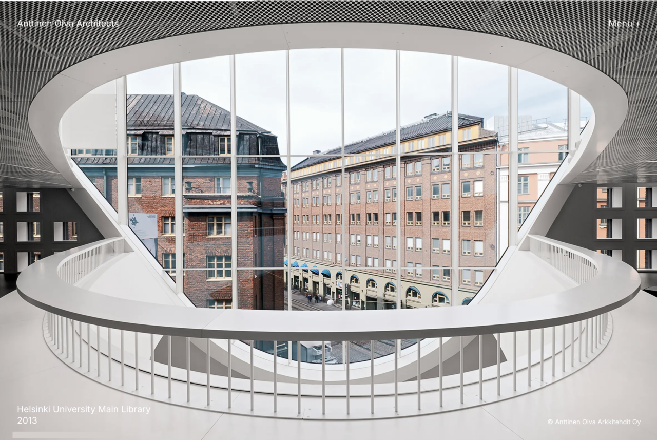 Anttinen Oiva Architects website showing Helsinki University Main Library